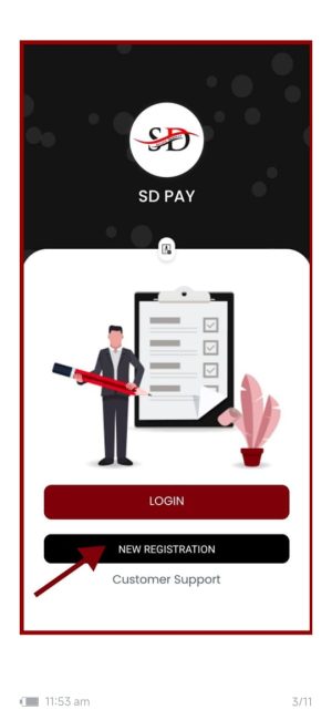 Android smartphone displaying SD Pay app download and digital payment dashboard.